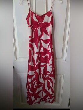 Y2K Vintage Floral Maxi Dress Red White Slip Sundress Size 4 fits more size 2